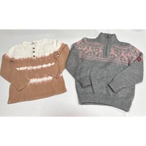 Lot of 2 Norway Flag Patch Reindeer Fuzzy Knit Sweater & Waffle Knit Tee Boy 6